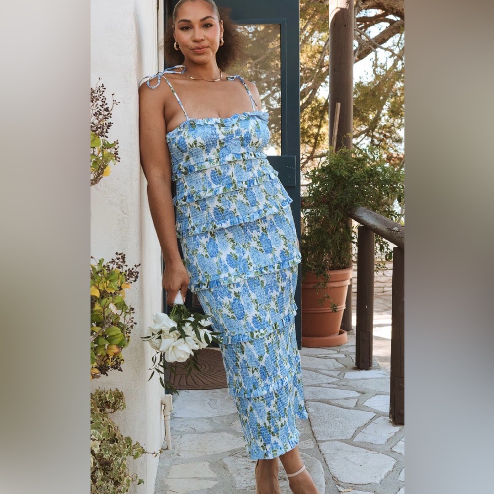 Show Me Your MuMu Stella Smocked Dress Cottage Floral Blue Medium